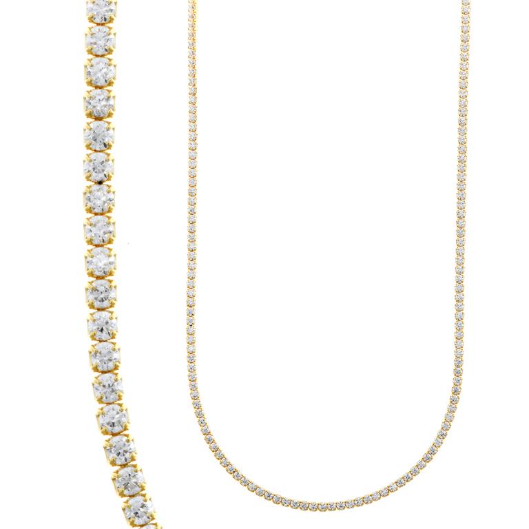 NECKLACE SILVER 925 PLATED GOLD RIVIERE CZ