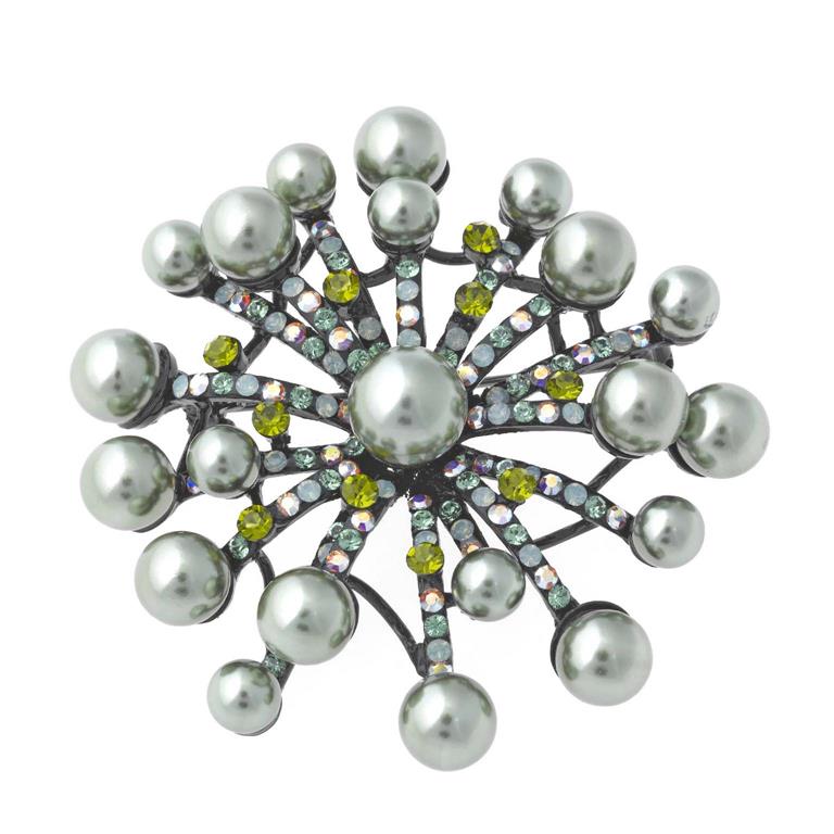 FLOWER CRYSTAL BROOCH - HIGH METAL PLATED RHUTENIUM