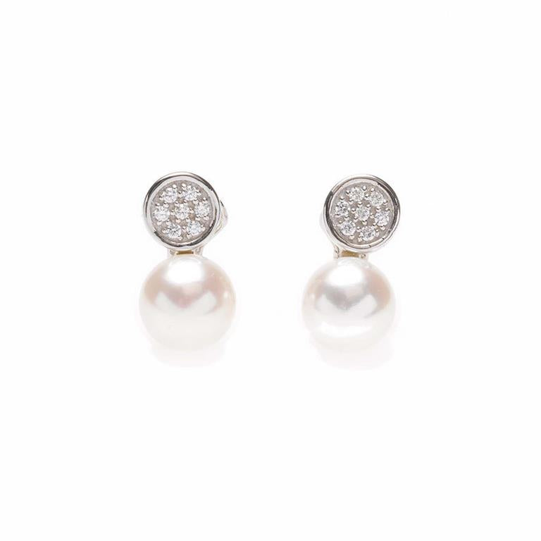 WHITE PEARL HALF BEAD CIRCLE EARRINGS - EARRING SILVER 925 RHODIUM