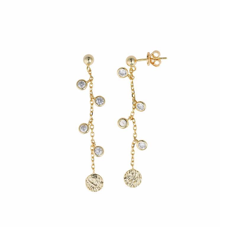 CUBIC ZIRCONIA EARRINGS - SILVER 925 GOLD PLATED CHAIN