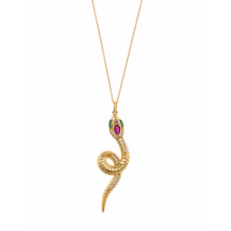 CUBIC ZIRCONIA SNAKE EYES NECKLACE - SILVER 925 GOLD PLATED