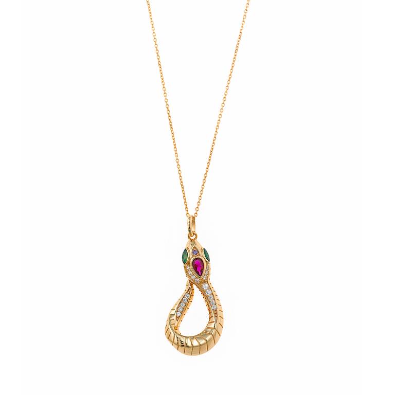 NECKLACE SNAKE GOLDEN HEAD WITH CUBIC ZIRCONIA- SILVER 925 GOLD PLATED