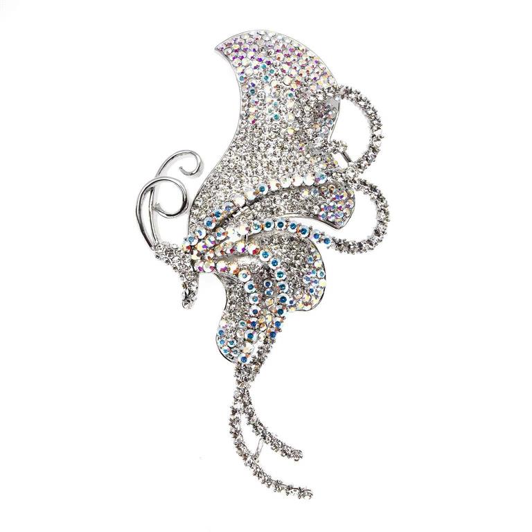 BROOCH METAL PLATED RHODIUM BUTTERFLY CRYSTAL STELLUX