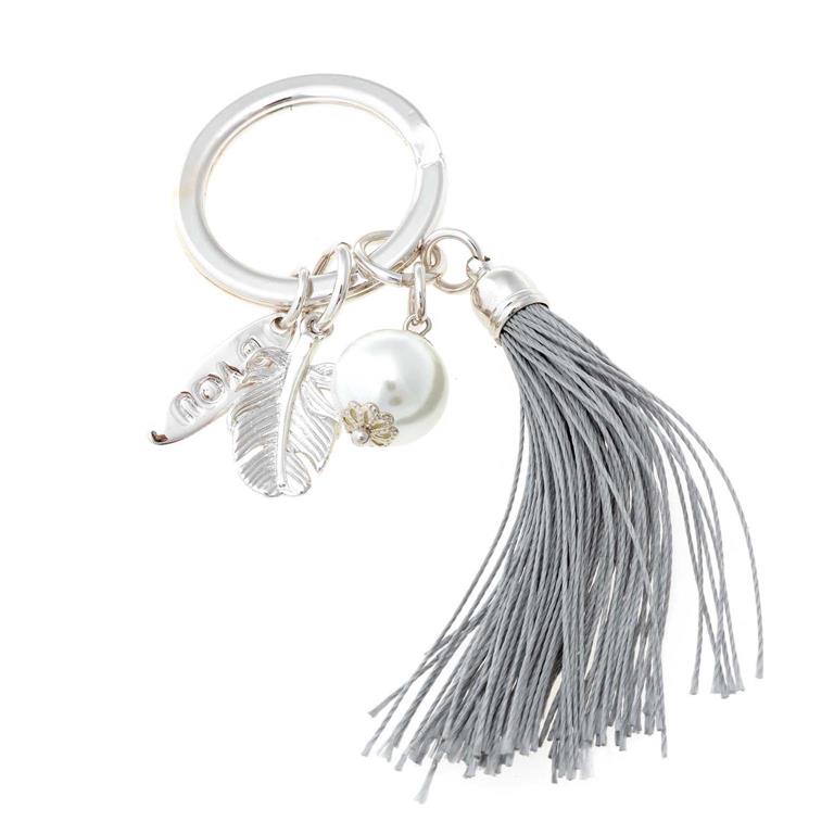 KEYCHAIN HIGH BIJOU METAL PLATED RHODIUM PEARL