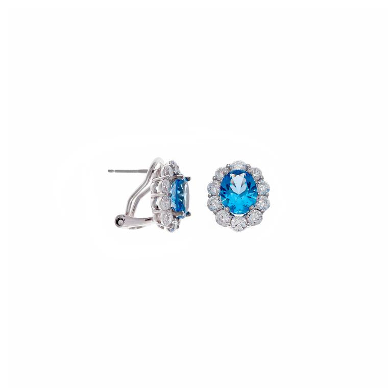 EARRING SILVER 925 RHODIUM OVAL CZ BLUE